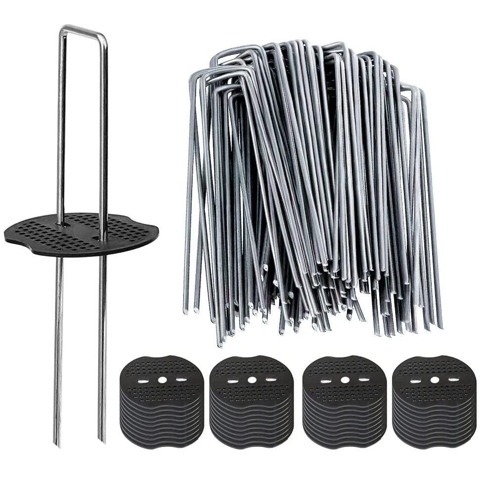 Garden Stakes Staples 50Pcs + Gaskets 50Pcs 4 And 6 Inch Lawn Landscape Staples 11 Gauge U Shaped Galvanized Landscape Pins
