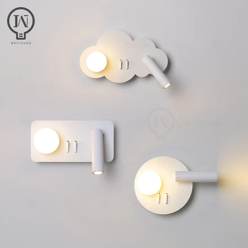 White wall lamp backlight 350 degree rotation adjustable wall lamp hotel bedroom bedside study reading desk with switch