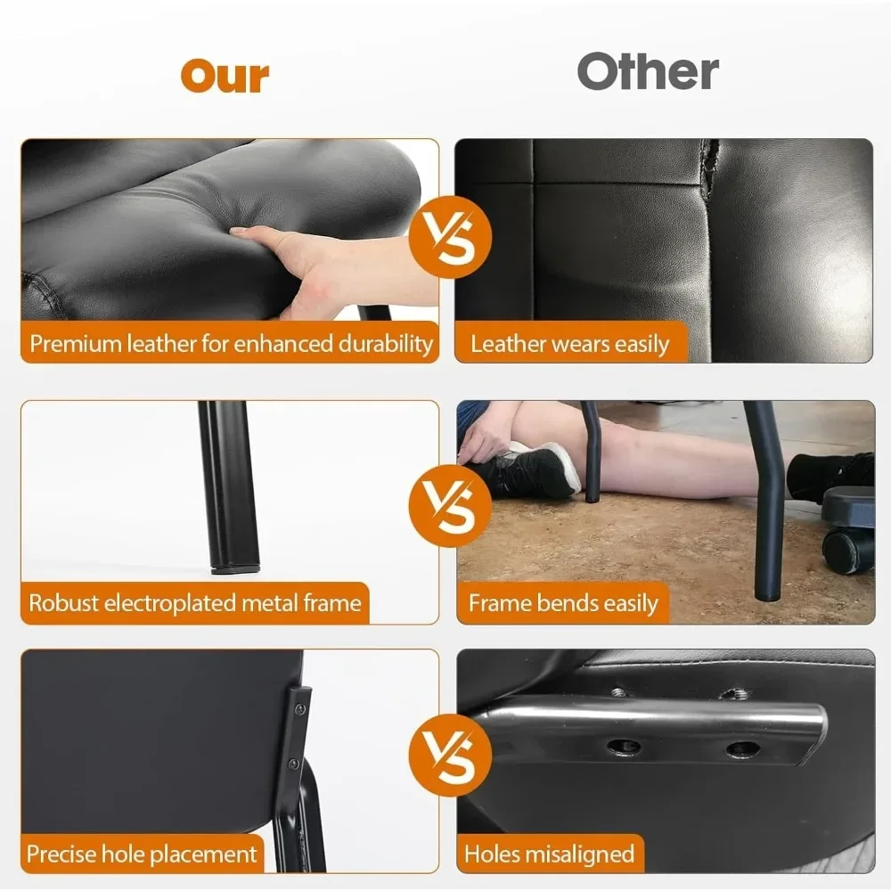 NEW-Office Reception Guest Chair No Wheels Set of 6, Leather Stationary Waiting Room Chairs with Padded Arms for Elderly Desk Co