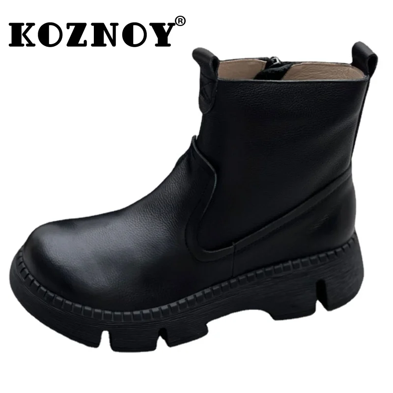 

Koznoy 4.5cm Cow Suede Genuine Leather Warm Autumn Flats Ankle Rubber Comfy Loafer Wedge Booties Spring Winter Plush Women Shoes