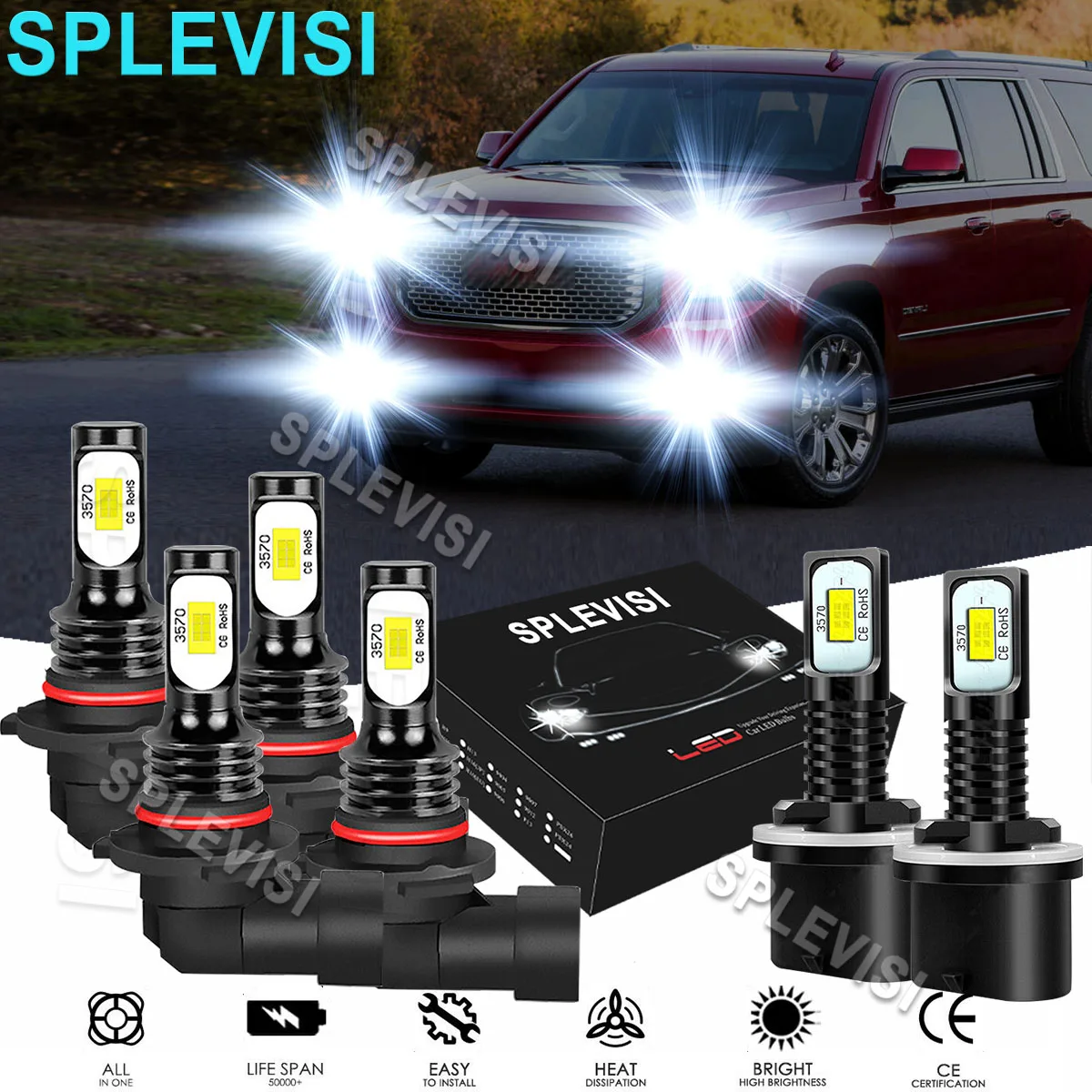 

6x LED White Headlight Fog Light Bulbs 6000K For GMC Envoy XL 2002-2006 GMC Yukon Denali 2004-2005 GMC Sierra 1500 2500 1999-02