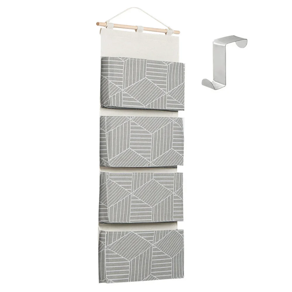 Wall Hanging Organizer Bag Cotton Linen Fabric Door Hanging Bag Sundries Bag Home Closet Wall Organizer Hanging Storage 2