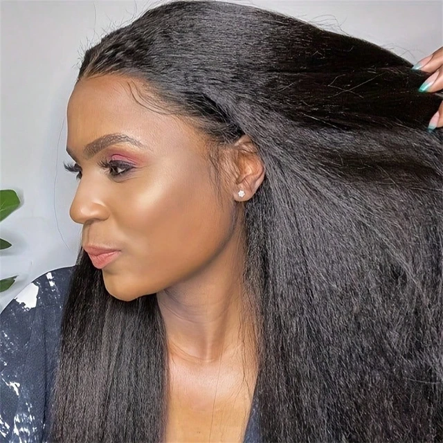 13x4 Kinky Straight HD Lace Front Human Hair Wigs Kinky Straight 360 Full Lace Frontal Wigs For Women Pre Plucked 250 Density 6