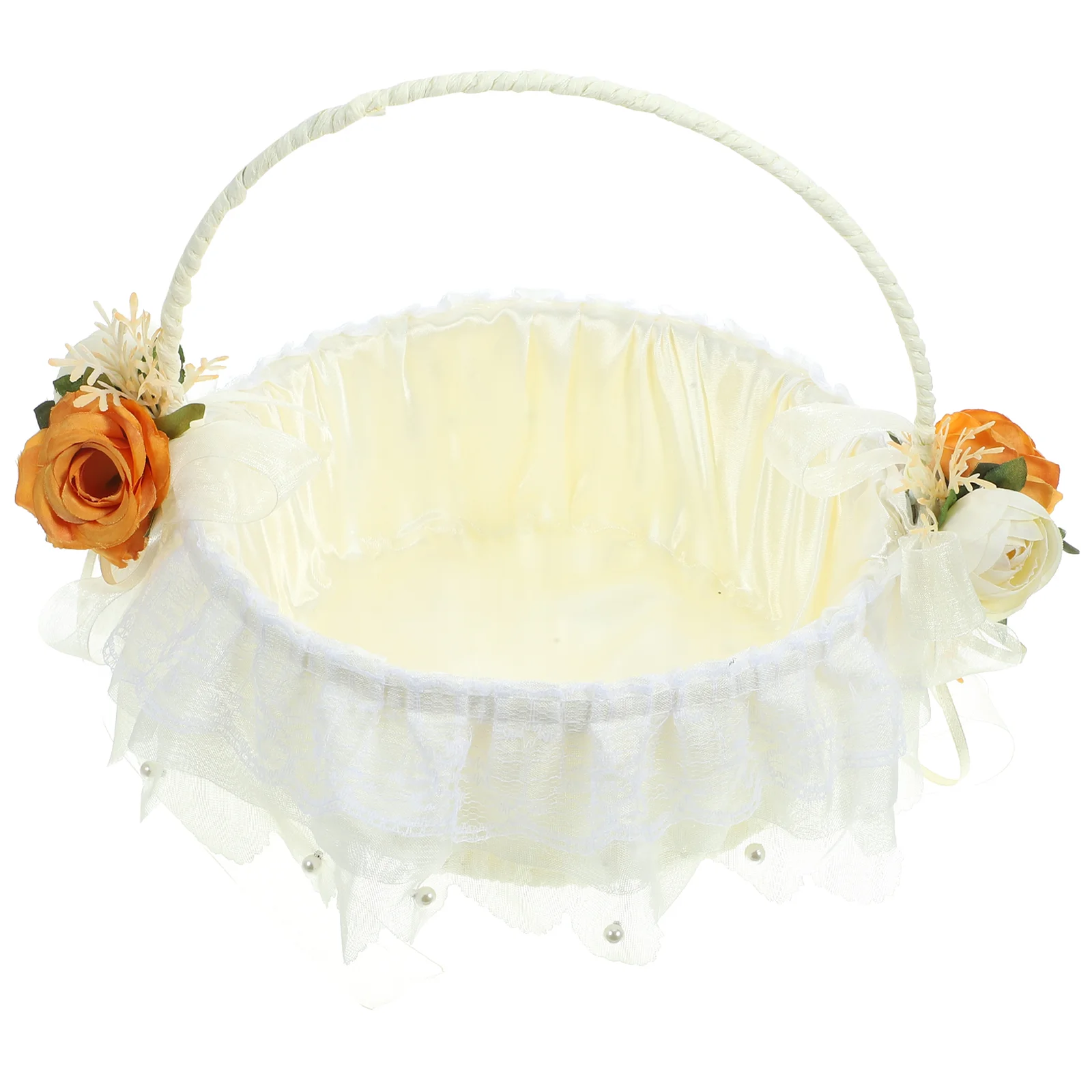 

Decor Wedding Flower Basket Handheld for Girl Decorate Bowknot Small Outdoor Indoor Rustic