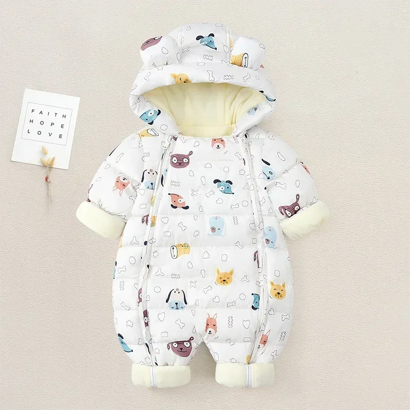 

2023 Baby clothes Winter Snowsuit Plus Velvet Thick Baby Boys Jumpsuit 0-2 Years Newborn Romper Baby Girls Overalls Toddler Coat