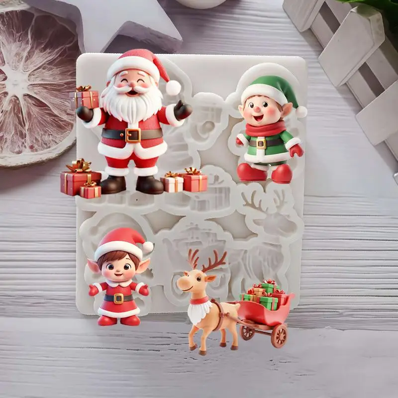 Reindeer Santa Claus Sleigh Elf Christmas Silicone Sugarcraft Mold Cupcake Baking Mould Fondant Cake Decorating Tools