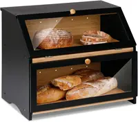 Double Layer Large Bread Box for Kitchen Counter, Wooden Large Capacity Bread Storage Bin  kitchen organizer 1