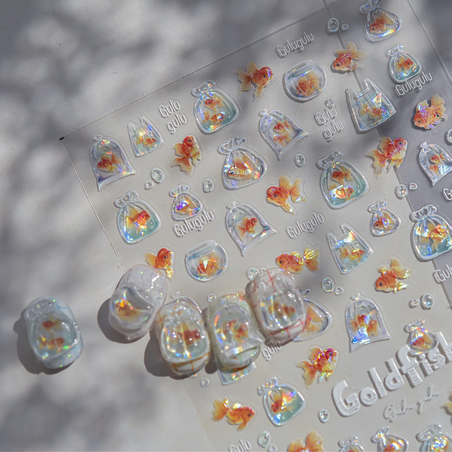 Ocean Gold Fish Nail Art Decorations Stickers 1pcs 3D Jelly Starfish Bubble Self Adhesive Nail Slider DIY Manicure Design Decals