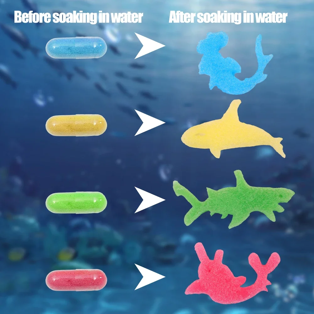 12PCS Children's Soaking Sponge Capsules Grow Toys Dinosaur Marine Creativity Toys Boys and Girls Water Playing Tools