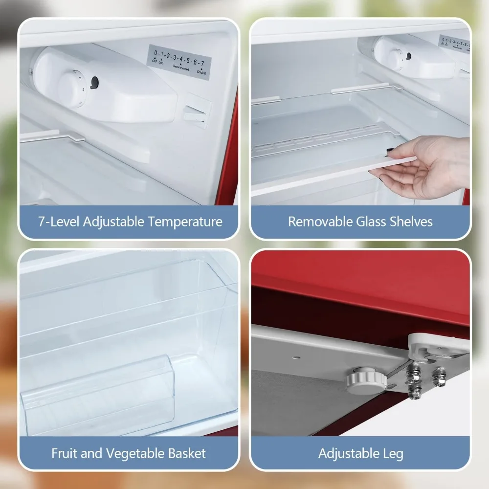 3.2 Cu.Ft Mini fridge with Freezer, Double Door Compact Refrigerator, Retro Mini Refrigerator for Dorm, Office, Bedroom(Red) 3 3.2 Cu.Ft Mini fridge with Freezer, Double Door Compact Refrigerator, Retro Mini Refrigerator for Dorm, Office, Bedroom(Red) 3