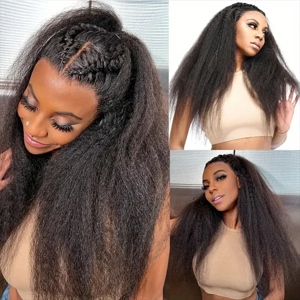 34Inch Kinky Straight Wig 13x4 Lace Front Wigs Human Hair Yaki Straight Human Hair Wig 200% Density Lace Front Wigs 6