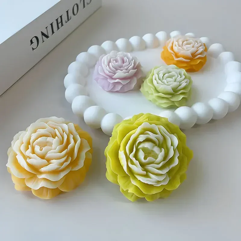 S/M/L 3D Peony Silicone Candle Mold DIY Handmade Flower Candle Soap Plaster Resin Making Wedding Decoration Valentine's Day Gift