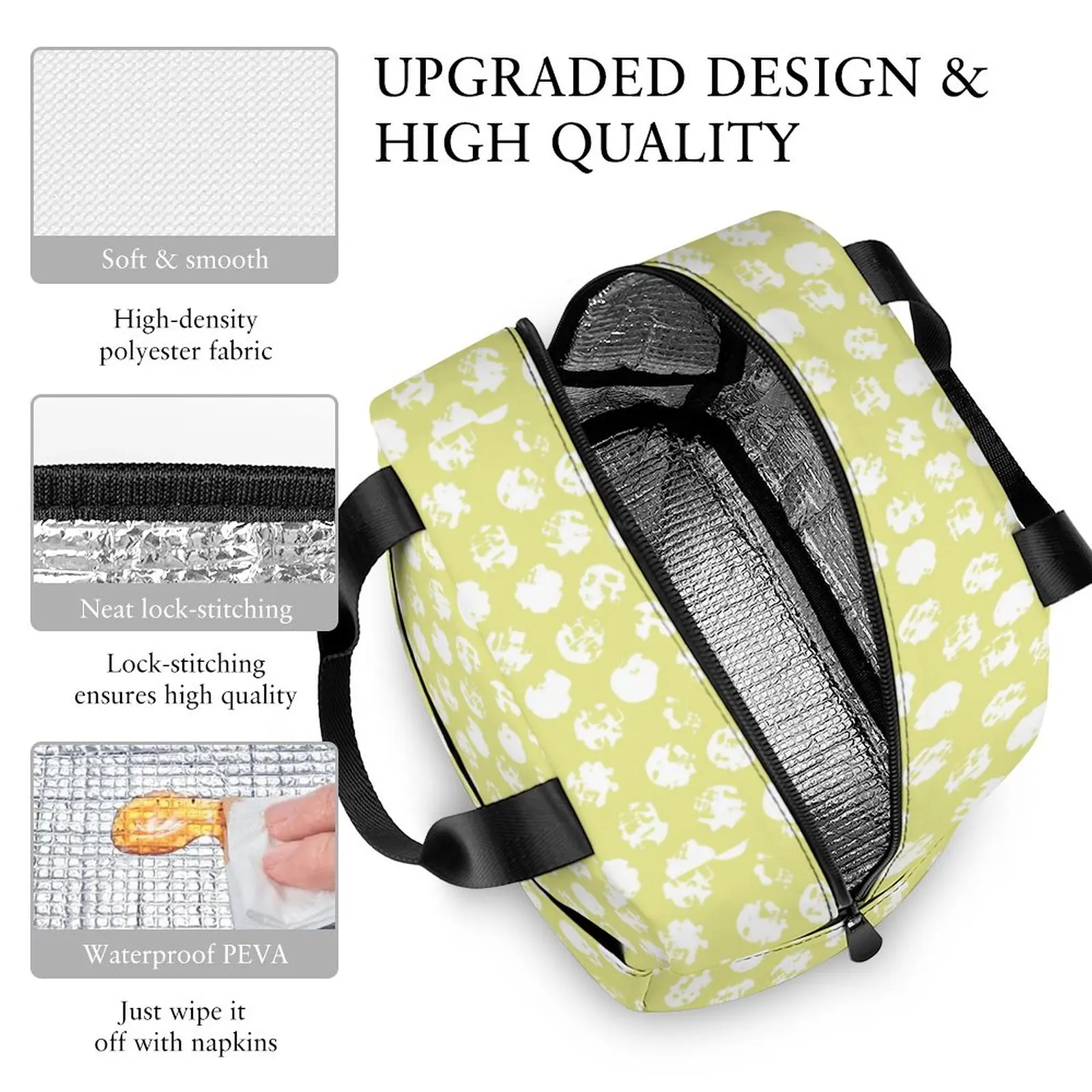 Custom Pattern Tote Lunch Bags for Women Green Fruit Printing Portable Lunch Bag Picnic Travel Breakfast Box Office Work School