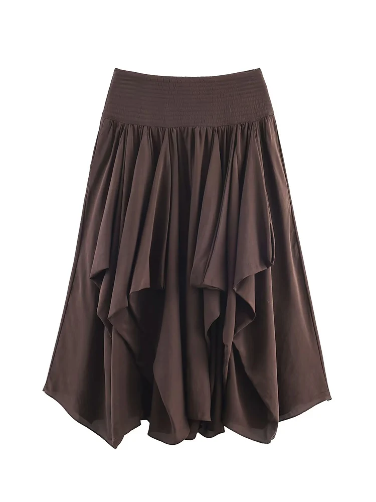 Women Tierred Pleated Long Skirts Fashion High Waist Elegant Ruffles Elastic Waist Layered Midi Skirt ﻿Spring Autumn New