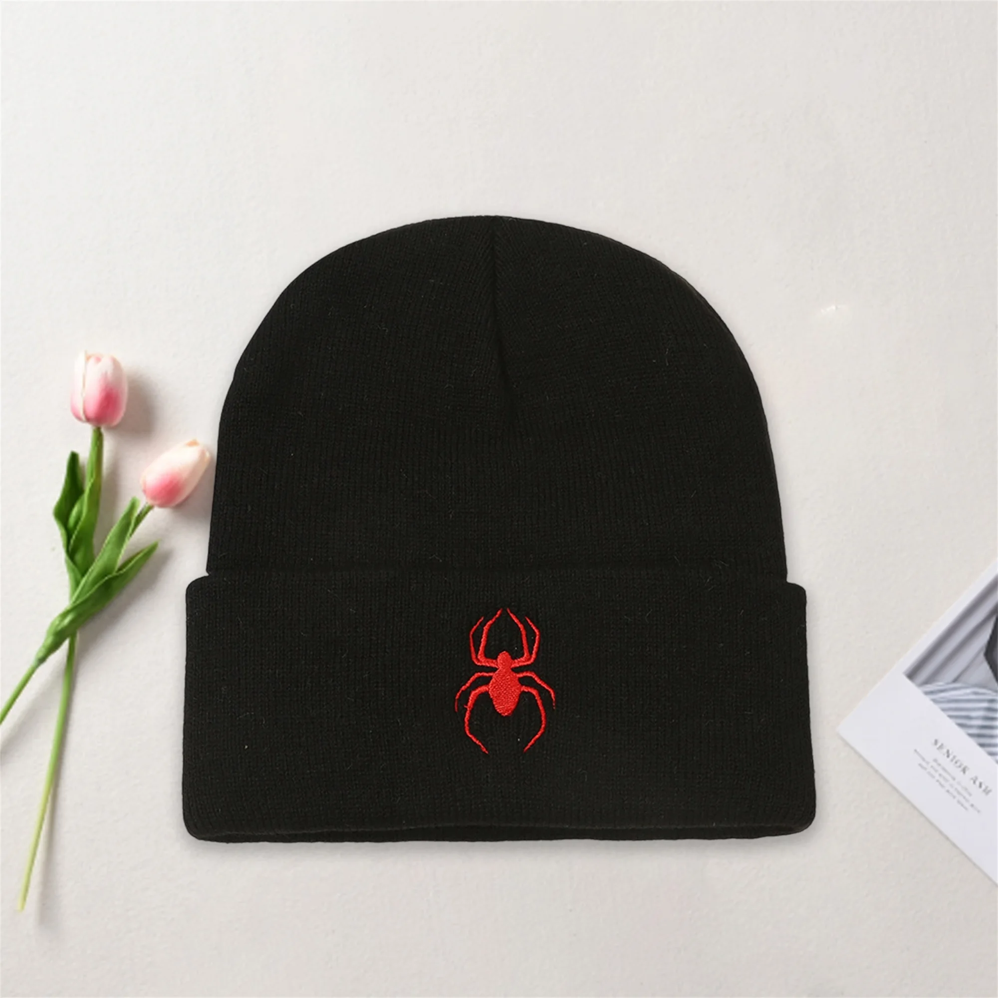 Unisex Winter Beanie Hat Cozy Knit Cap with Embroidered Snowflake Design for Cold Weather Outdoor Activities