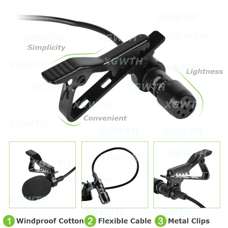 Lavalier 라펠 무지향성 마이크, Shure Sennheiser AKG MiPro Samson 오디오 콘덴서 마이크, 4 핀 3 핀 3.5mm 잠금