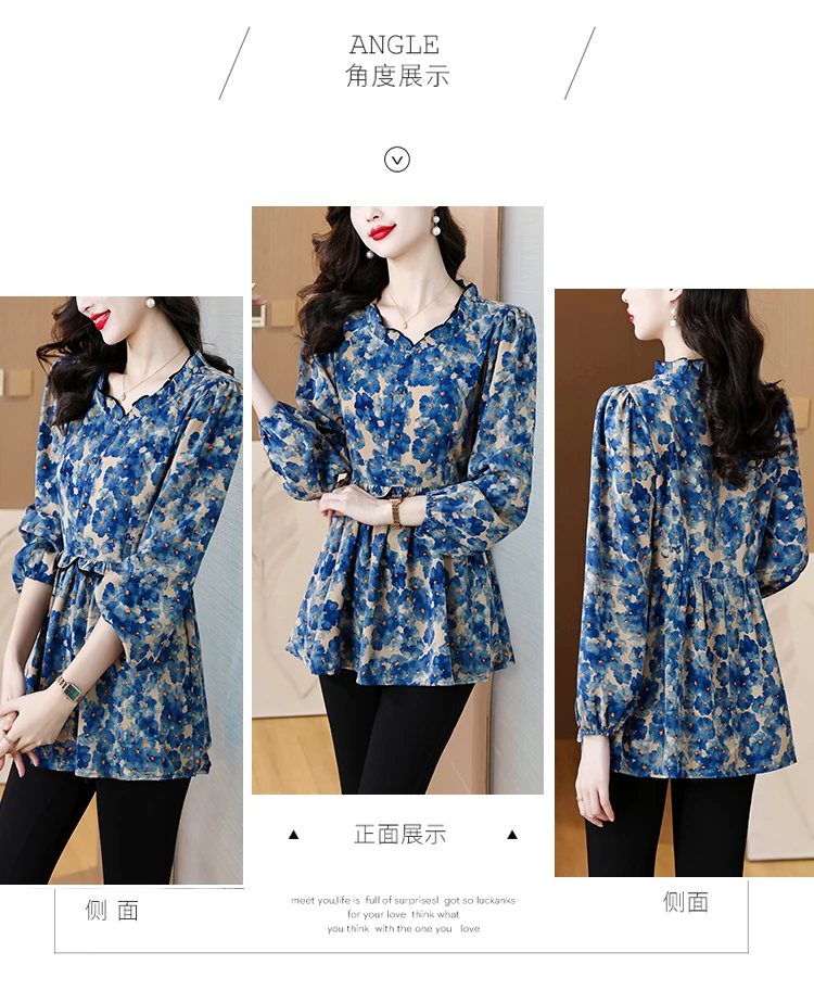 Loose Clothes Women 2024 Autumn Elegant Office Lady Button Basic Shirts Casual Retro Vintage Ruffles Tunic Peplum Tops Blouses