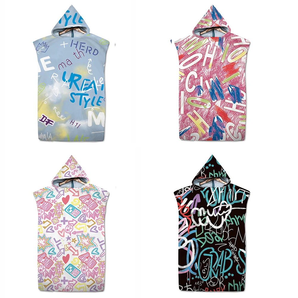 

Пляжное полотенце из микрофибры с капюшоном и надписью граффити