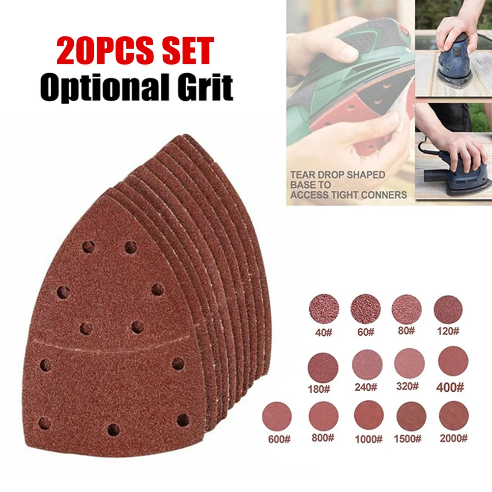 20pcs Mouse Sanding Sheets Sandpaper Hook And Loop Sander Pads 11 Holes