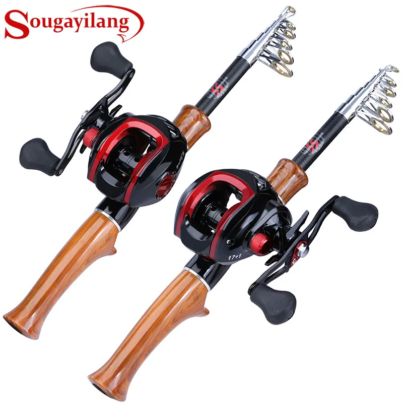 Fishing Rod and Reel Combo 1.6m Carbon Fiber Casting Rod 17+1 BB 7.1:1 Gear Ratio Reel