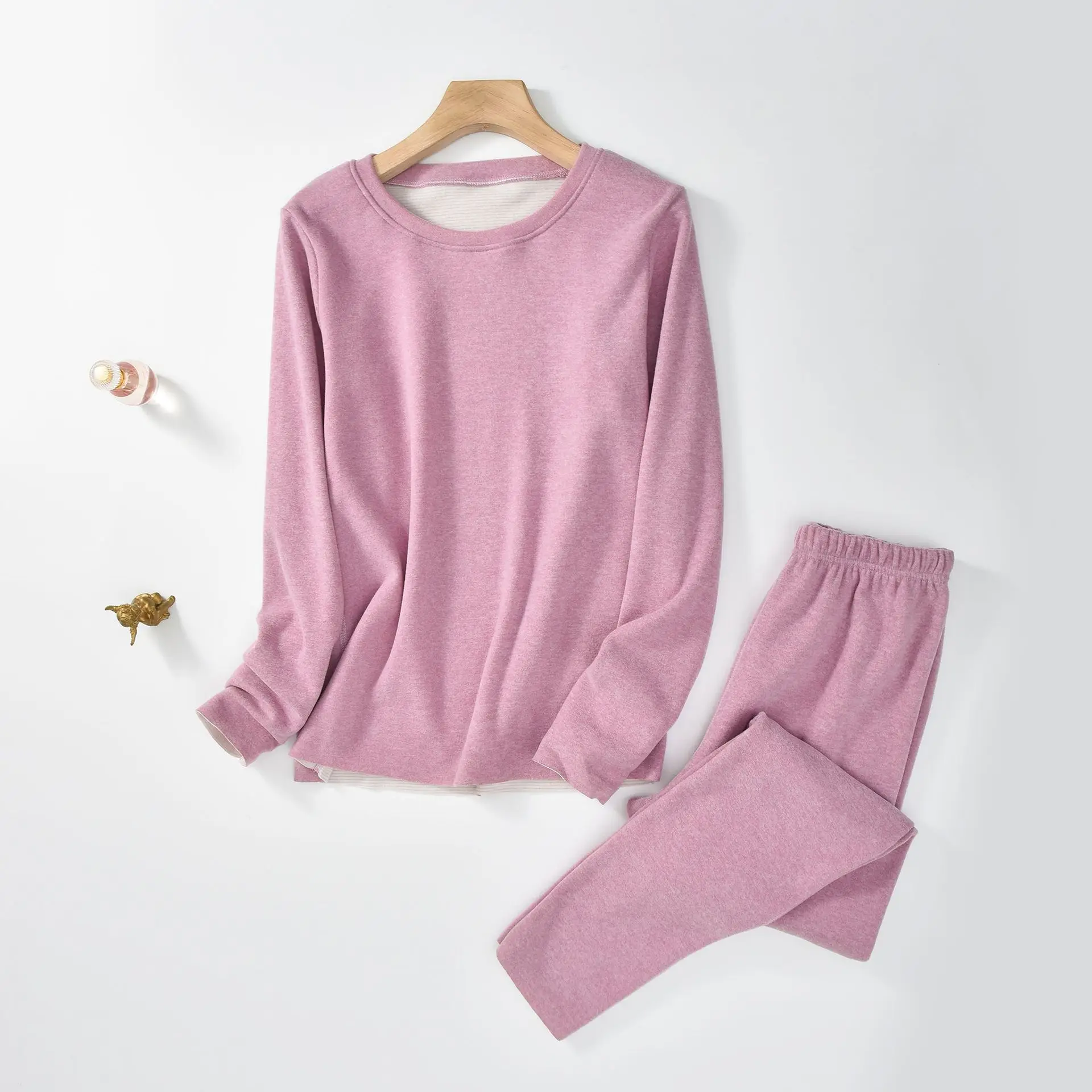 Women's autumn and winter warm trousers set round-neck casual long-sleeved homewear plush warm long-sleeved set