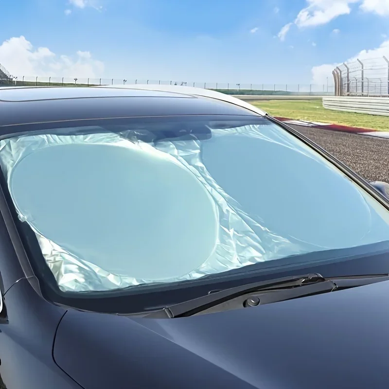 Front Windshield Sunshade Cover with Buckle Closure, Silver-Coated Double Ring Design Polyester Material for Car Sun Protection