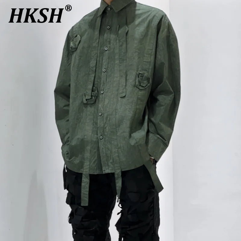 

HKSH Original Design Spring Summer New Shirt Vintage Long Sleeve French Style Design Loose Luxurious Tide Men's Punk Tops HK1597