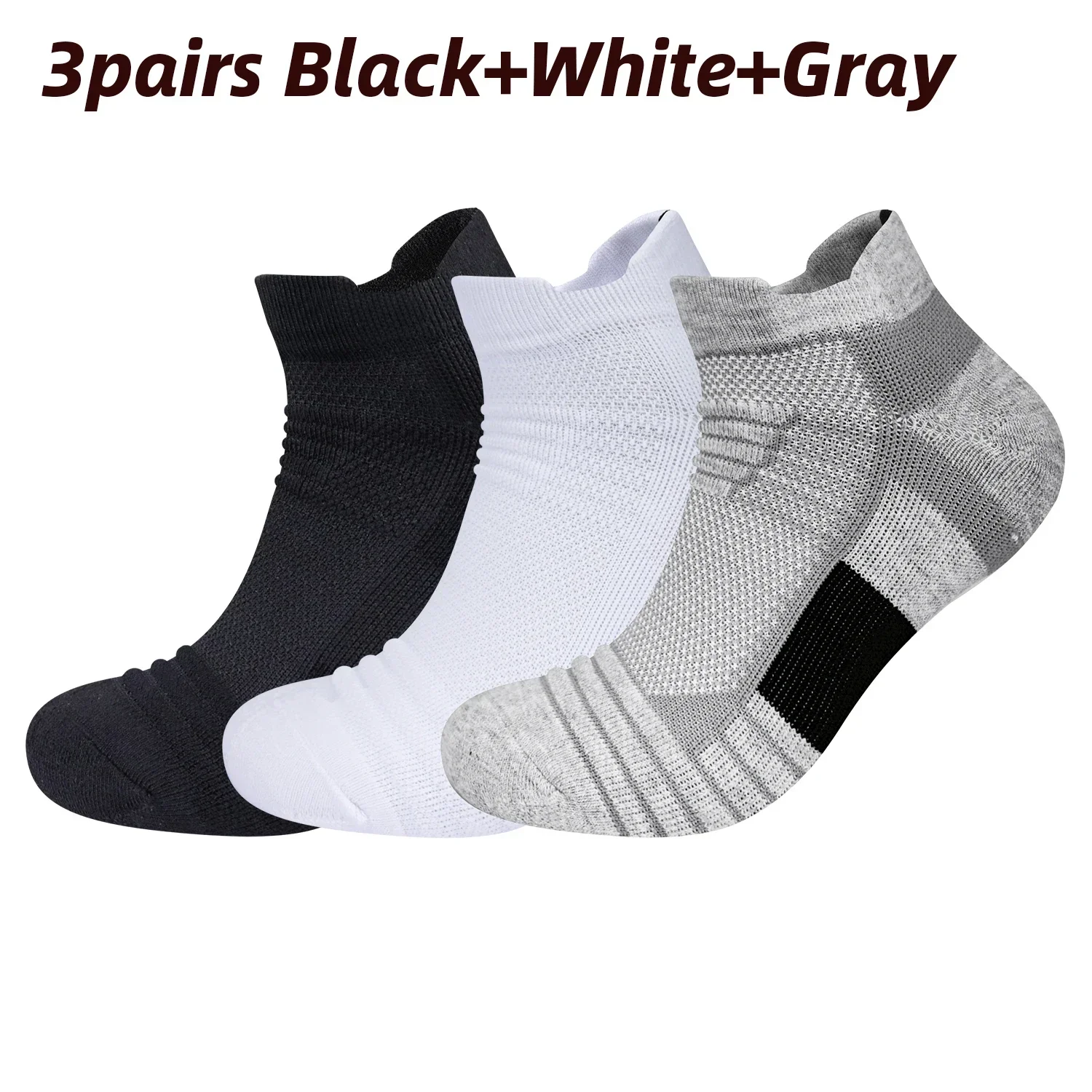 3 Pairs Terry Loop Sports Socks Breathable Mesh Cushioned Moisture-Managed for Running Hiking Basketball