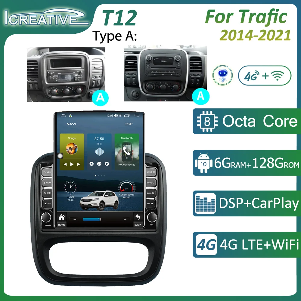 2din Android 10.0 Car Radio For Renault Trafic 3 2014-2021 Opel Vivaro B  2014-2018 Multimedia Video Player carPlay HU Head Unit