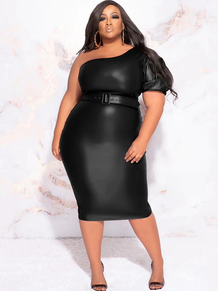 chinese dress ladies Buxom Couture Women's Drawstring Hem Faux Leather Shift Dress - Black