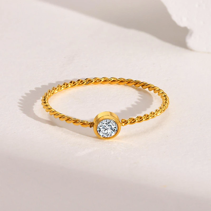 New Stainless Steel Twist Stacker Ring for Women High Quality Cubic Zirconia Stone Finger Ring Bijoux Femme Jewelry Girls Gift 4