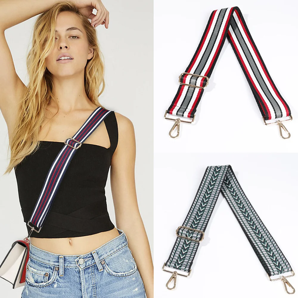 

Adjustable Widened Bag With Colorful Stripes Jacquard Woven Bag Accessories Strap Contrast Color LongShoulder Strap Single Shou
