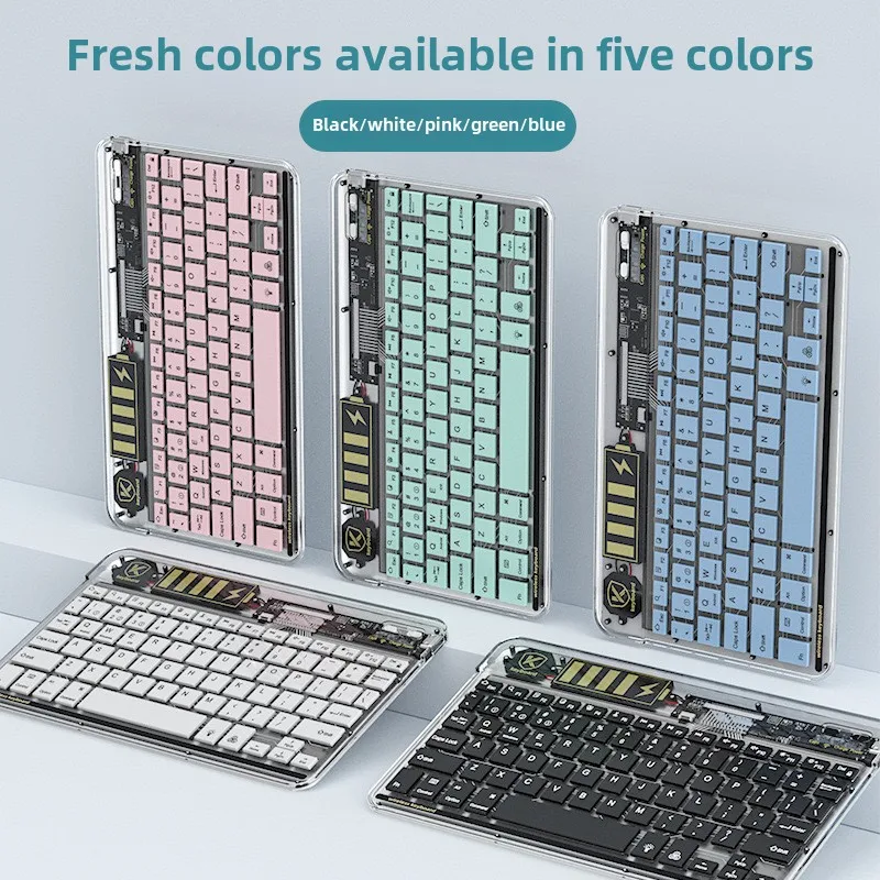 Three-mode bluetooth wireless transparent keyboard type-c charging colorful backlit bluetooth keyboard portable and thin keyboar