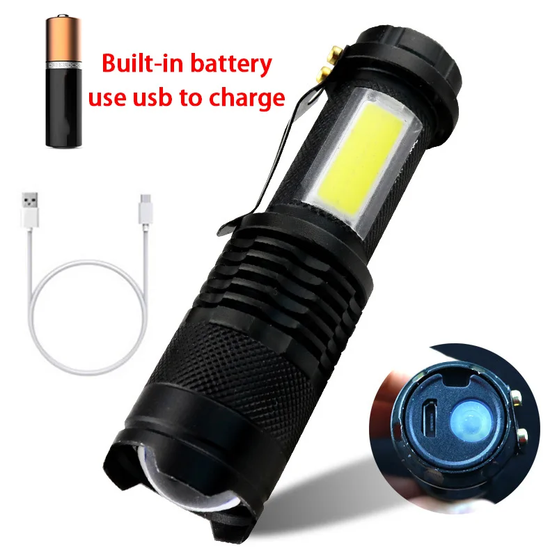 Portable LED Tactical Flashlight Q5 +COB Mini Black Waterproof Zoom LED Torch Penlight Use AA 14500 Battery Lighting Lantern most powerful torch Flashlights