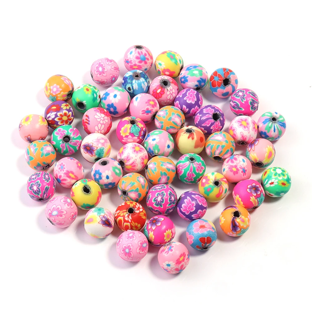 50 teile/los Polymer Clay Perlen Blumenmuster Druck Runde Perlen Lose Spacer Perlen Für DIY Schmuck Machen Armband Halskette – Detail 9