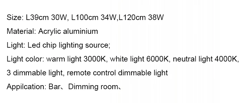 Description Picture 3 of itemModern Minimalist Long Strip Led Pendant Lamp Dimmable For Table Dining Room Bar Chandelier Lighting Home Kitchen Light Fixtures