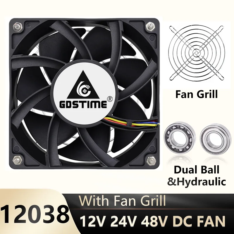 Bola Grande Fluxo de ar para o Armário do Inversor do Servidor da Estação de Trabalho Psu 1p Gdstime 120 mm x 120×38 mm 12v 24v 48v 4pin