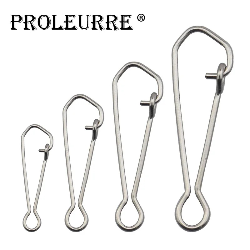 

Proleurre 100pcs/bag Stainless Steel Hook Fast Clip Lock Snap Swivel Solid Rings Safety Snaps Fishing Hook Connector Accessories