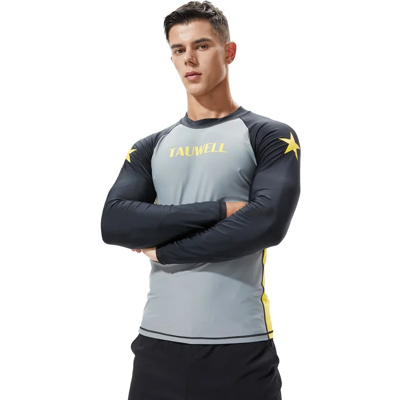 Мужской купальник Rashguard с длинным рукавом плавательная рубашка лайкра одежда для