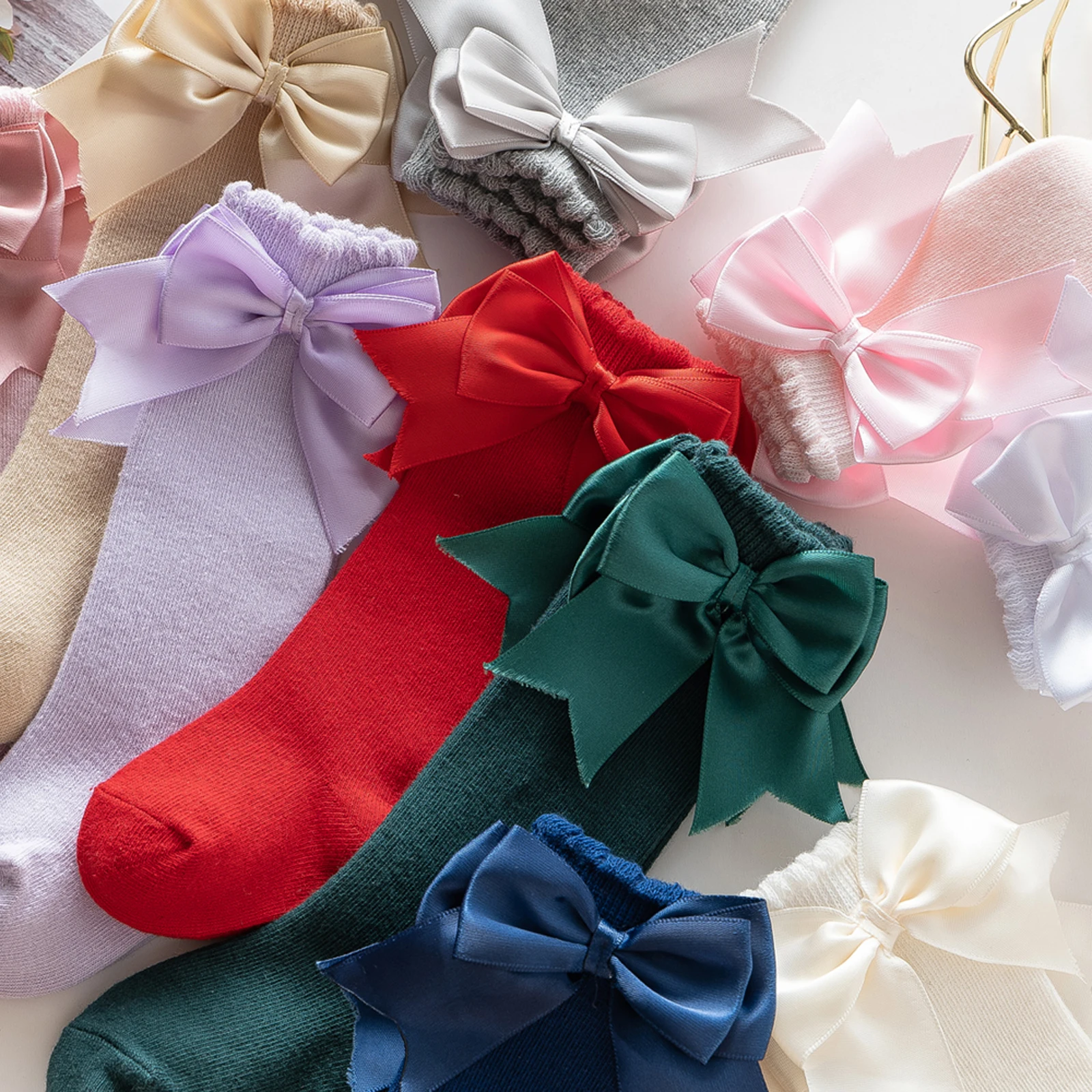 Infant Baby Girls Socks cotton knee high bowknot solid color breathable sock 0-2Y