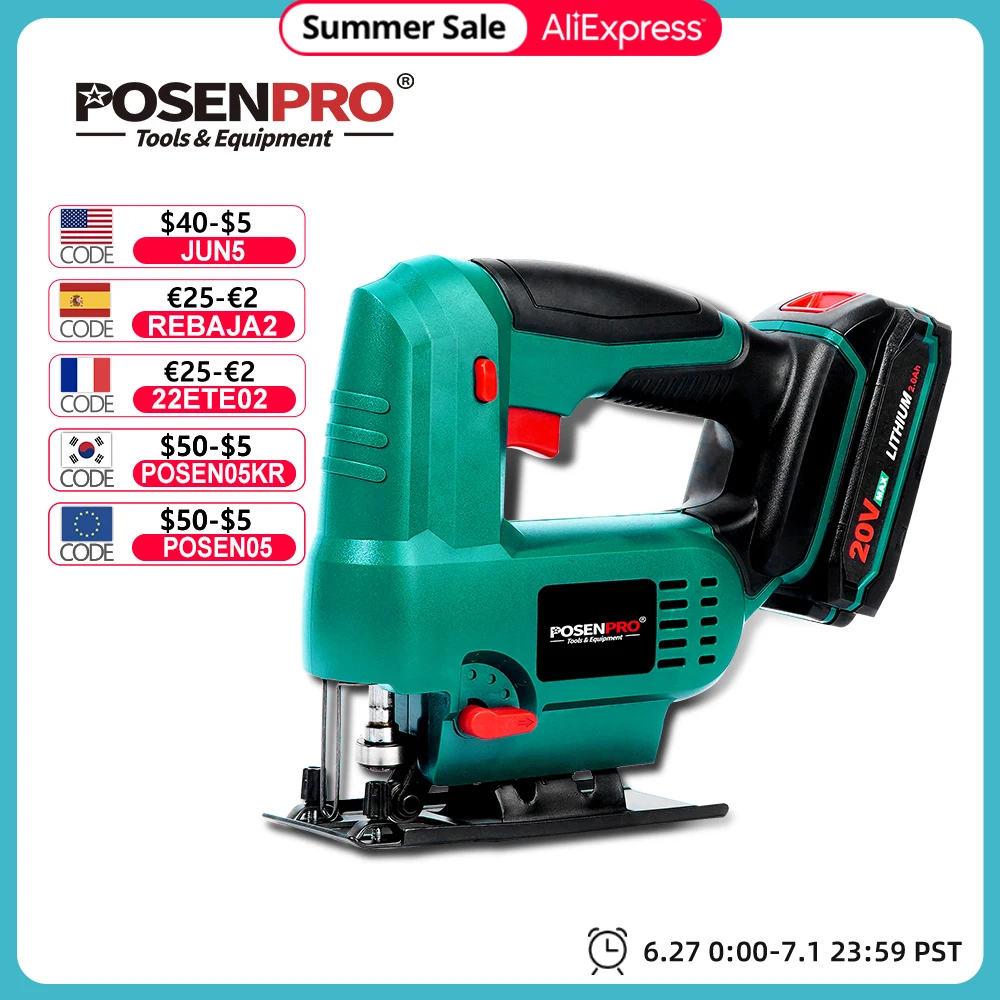 POSENPRO scie sauteuse électrique sans fil, 20V, 3 coupe droite orbitale avec lame en bois