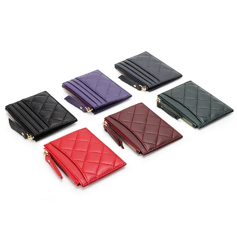Women's Credit Card Holder Luxury Brand Women Zipper Purse Soft Sheepskin Leather Wallet Diamond Coin Bag Designer Zero Wallets