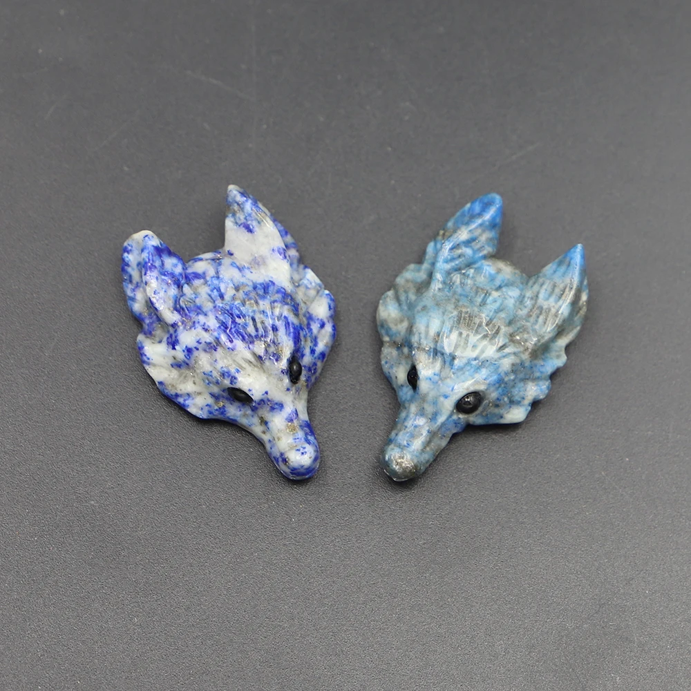 Natural Stone Pendant Wolf Head Animal Crystal Jewelry Quartz Healing Reiki Charm Handcraft Necklace Decoration Accessories 2Pcs