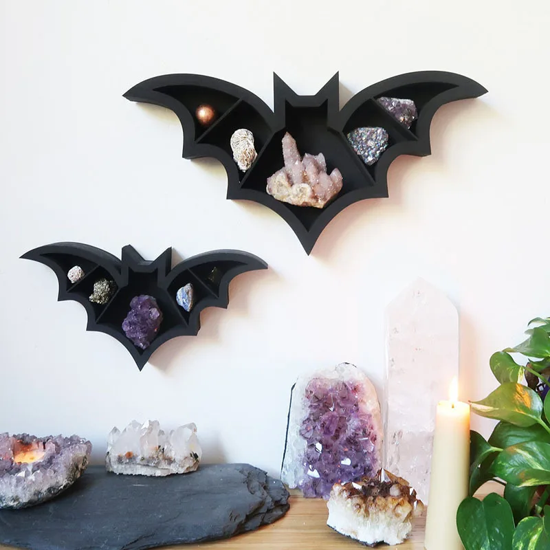 

Halloween Bat Shape Coffin Shelf Storage Box Spooky Festive Decor Kitchen Living Room Wall Gothic Ornament
