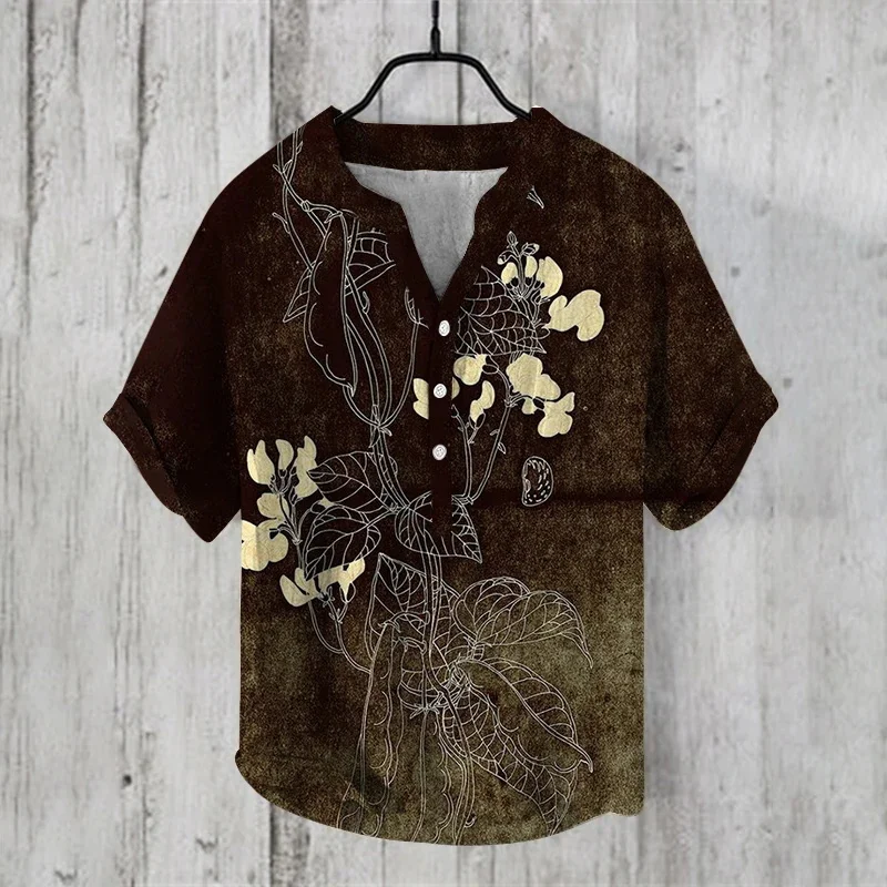 New men's cotton linen shirt casual shirt lightweight short sleeved beach Hawaii men's