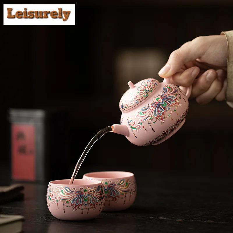 Pink Purple Clay Butterfly Pattern Tea Set Complete Set Luxury Tea Ceremony Set Teapot And Tea Cup Set Cafes Supplies Craft Gift