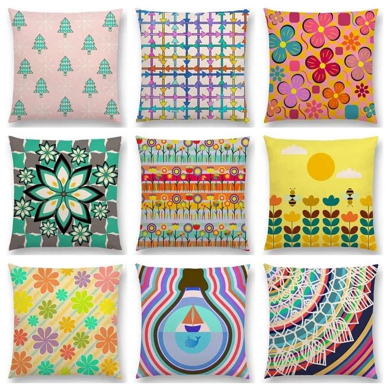 

Cartoon Flowers Geometric 45x45 Cushion Cover Throw pillow cover Case クッションカバー 쿠션커버 living room Decorative pillows for sofa car
