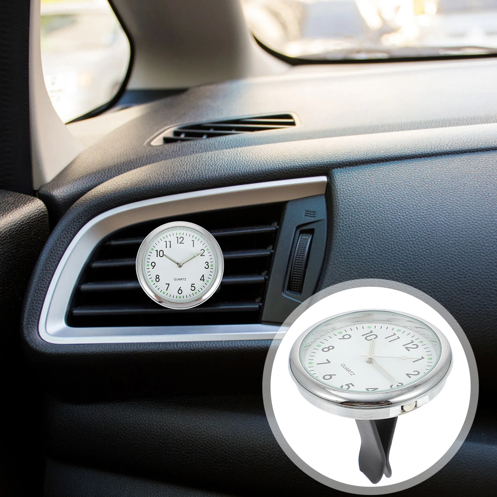 Mini Car Clock Luminous Digital Watch Auto Dashboard Stick-On Vent Clip Time Ornament
