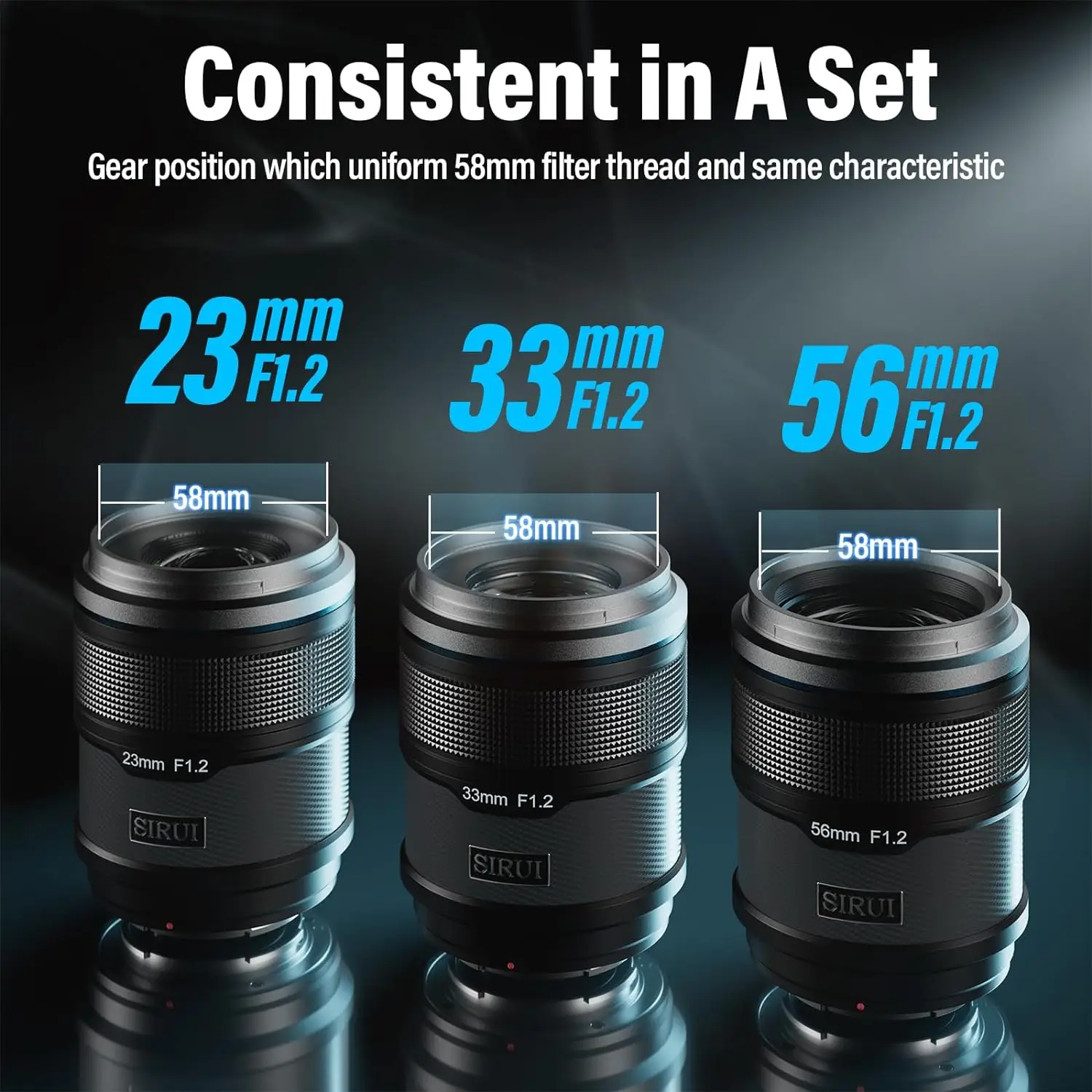 시루이 스나이퍼 시리즈 16mm 23mm 33mm 56mm 75mm F1.2 APS-C STM 오토포커스 렌즈 세트 ( E/후지 X 마운트 A5000 XA1 A6000 A7C2 XT20 용)
