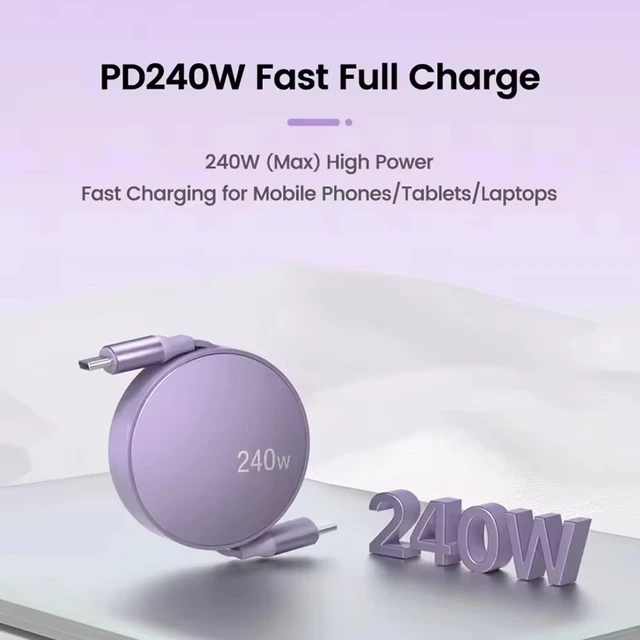 USB-C to USB-C 240W PD Retractable Fast Charging Cable 1M 6
